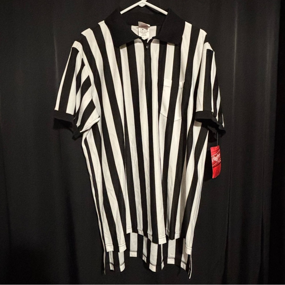 Rawlings Black and White XL Striped Short Sleeve Referee Shirt NWT